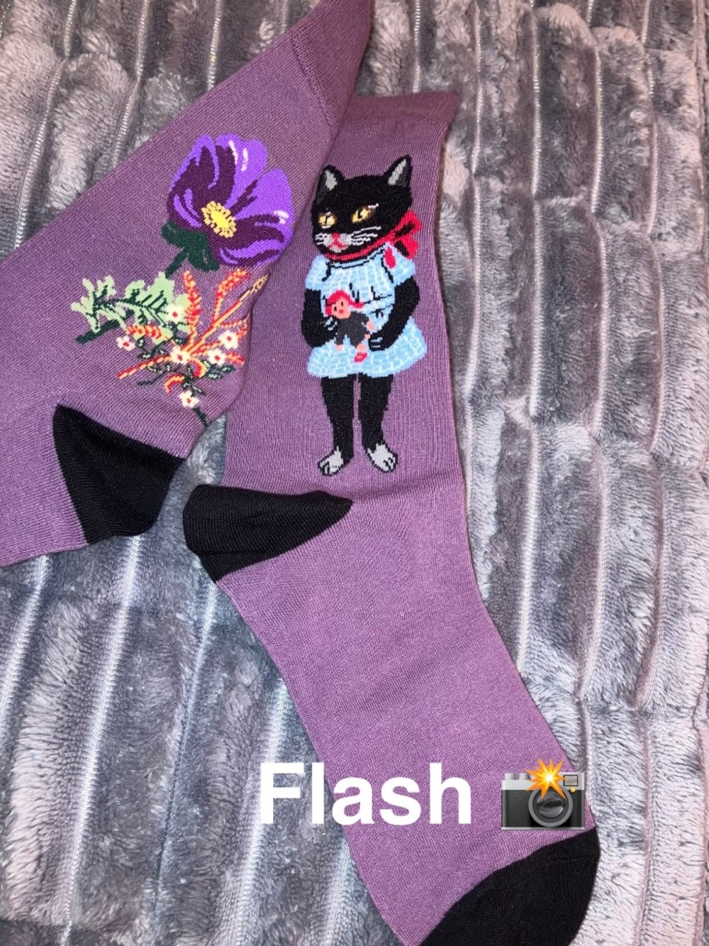 Nathalie Lete Socks Purple Kitty Cat US 6-10 Twee Whimsical Artsy Socks Appeal